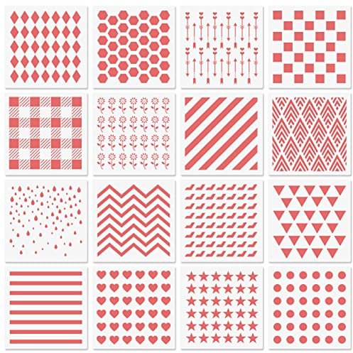 Lot de 16 pochoirs réutilisables en plastique pour glaçage royal, biscuits au sucre, biscuits - 15,2 x 15,2 cm - Avec motif écossais à carreaux et étoiles - Pour aérographe, pâtisserie, dessin,