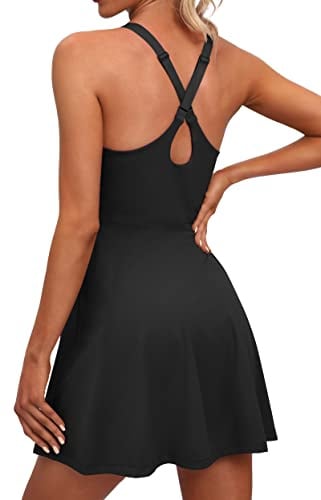 IUGA Athletic Dress for Women Tennis Dresses with Shorts, Black, M