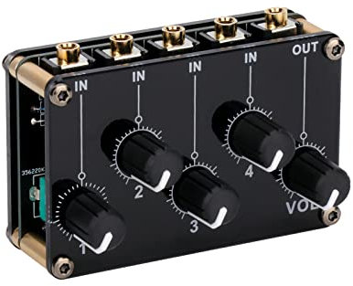 SHUAIGUO 4-in-1-out Passive Mixer Module Mini Stereo 4-Channel Passive Mixer Audio Mixer 4 Audio Input to 1 Output Ultra Compact Low Noise for Recording Studio Console Stage Small Club or Bar