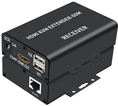 HDMI KVM extender 60M over cat5/6 ethernet cable 1080P USB KVM HDMI Extende Audio Video Converter For PC Ps5 Loptop HDTV (60M)