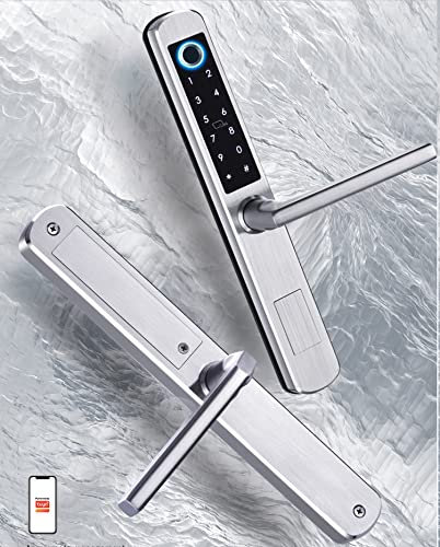zemismart Tuya WiFi&BLE Slim Smart Lock con asa,Impermeable，Cerradura de Puerta de Entrada de Seguridad sin Llave de Huellas Dactilares,Cerrojo electrónico,Teclado con Pantalla táctil,Acceso Remoto