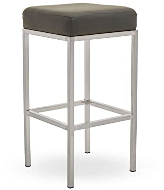 Premier Housewares Dark Grey And Chrome Finish Bar Stool, Dark Grey Faux Leather Upholstery, Square Shaped Padded Seat, Metallic Base Bar Stools, W35 x D35 x H69cm.