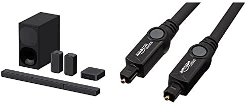 Sony HT-S40R - Soundbar TV a 5.1 canali, Dolby Digital, con Subwoofer cablato e Speaker posteriori wireless (Nero) & Amazon Basics - Cavo audio ottico digitale Toslink, 1,83 m