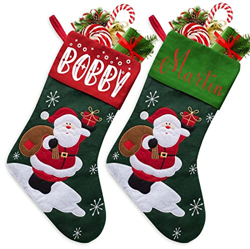 Xiuyours Weihnachtsstrumpf Personalisiert mit Namen 2 Nikolausstrumpf weihnachtsstrümpfe Personalisierten Nikolausstiefel Personalisierter Nikolaussocke (38cm) Deko Weihnachten Fuer Kinder Familie