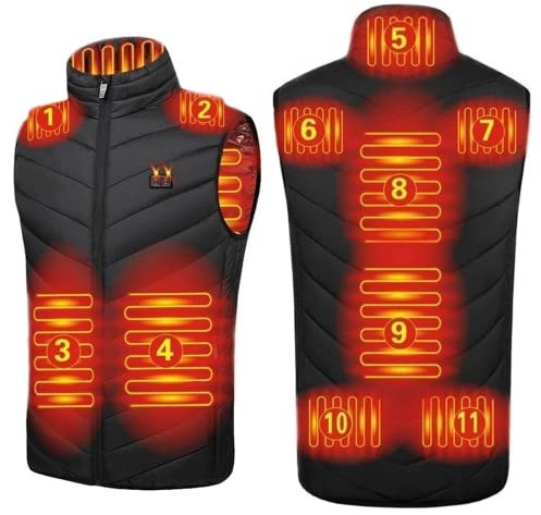 Rikay Electric Heated Vest Gilet for Men Women Washable USB Rechargeable Heated Waistcoat Winter Body Warmer Jacket 11 Zones Heated Gilet Coat for Outdoor Activities (Power Bank Not Included)