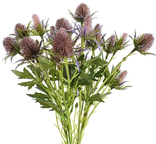 HUIANER 2 Stems Artificial Thistle Spray Eryngium Flowers Artificial Real Touch Eryngium Artificial Sea Holly Flowers for Wedding Bridal Bouquet Wreath Table Centerpiece Outdoor Decor (Purple)