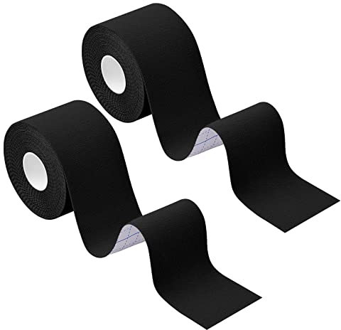 2 Rollen Kinesiologie Sport Tape 5mx5cm, Selbstklebende Verband Sporttape Wasserfest, Elastische Profi Physio Tape Atmungsaktive, Muskel Tape für Knie Schulter, Hypoallergen (Schwarz)