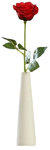 QUUPY Weiße hohe konische Keramik-Blumenvase, dekorative Blumenvase, konische Vase, Tischplatte, kleine schmale Halsvasen für Zuhause, Hochzeit, Tisch, Schlafzimmer, Wohnzimmer, Büro, Schreibtisch