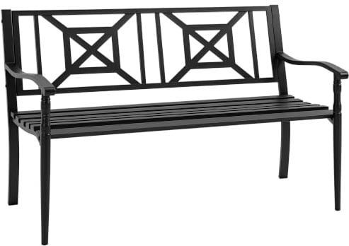 Outsunny Panchina da Giardino da Esterno 2 Persone 128x62.5x81.5 cm Nero | Acciaio, Schienale Alto, Braccioli