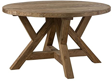 MASSIVMOEBEL24.DE | Bassano runder Esstisch aus Massivholz #182 aus recyceltem Teak-Holz - Natur Ø160cm mit Kreuzgestell Kaffeetisch Massivholztisch Tisch