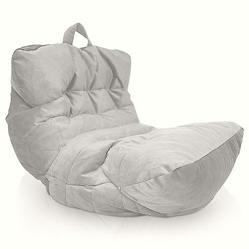 Aiire Relaxo Sitzsack XXL für Kuschelecke - Bean Bag Design aus Samtstoff mit Füllung - Riesen Sitzsäcke Erwachsene, Sitz Sack Flauschig - Bodenkissen Grob, Bodenstuhl, Bodensessel Grau