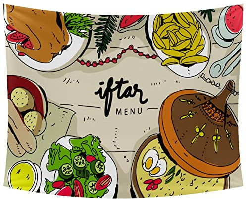 Iftar Ramadhan Menú comida en tajine tradicional personalizado tapiz colgante de pared para dormitorio decoración del hogar