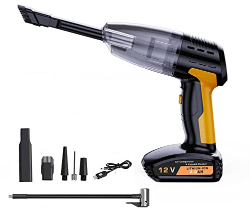 Aspirateur De Voiture Portable sans Fil Et Gonfleur De Pneus avec Manomètre, Écran LCD Et Lumière LED, Aspirateur à Main à Forte Aspiration 9000pa, Rechargeable électrique Pompe à Air sans Fil