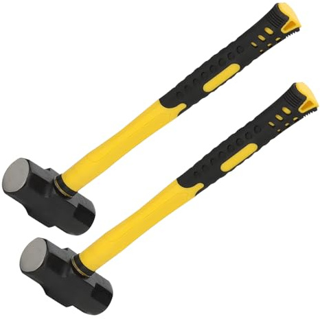 MANCHAP 2 PCS 14 Inch 3lbs Sledge Hammer with Fiberglass Handle, Drilling Crack Hammer, Club Hammer Tool for Demolition, Construction, Renovation, Yellow