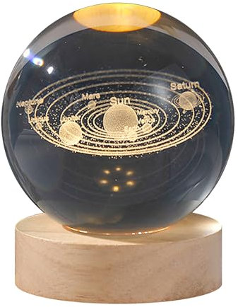 Kristallkugel mit Ständer, 3D Klare K9 Glaskugel 6 cm, Kristallkugel Nachtlicht Kugel Projektion Lampe Planet Modell, glaskugel fotografie, Geschenk für Weihnachten Thanksgiving Geburtstag (A)