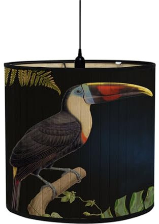 Morbuy Style Vintage Motif Perroquet Oiseau Tropical Abat Jour en Bambou, Abat-Jour Lampe Tambour Abat Jour Pour Lampe de Table Diamètre 30cm Abats-Jour Lampe Sur Pied (Oiseau noir)