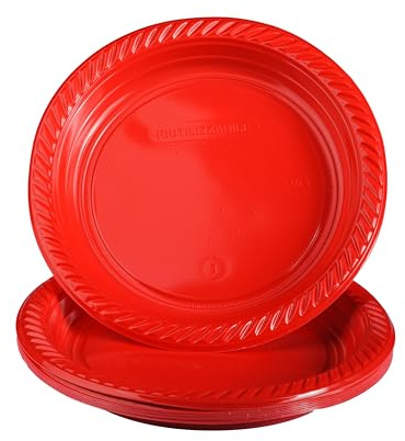 DETERMONDO 90 Piatti Plastica Fondi Rossi Natalizi Riutilizzabili, Lavabili in Lavastoviglie, Adatti al Microonde, Piatti Festa Eleganti per Natale, Cene, Eventi, Party
