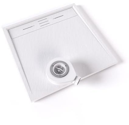 Moments of Glass SMC Duschwanne HIEMAL 80x80 cm Weiß RAL9016 extra flache robuste Duschtasse aus langlebigem SMC, ANTI-Rutsch-Oberfläche in Schieferoptik inkl. Ablaufgarnitur