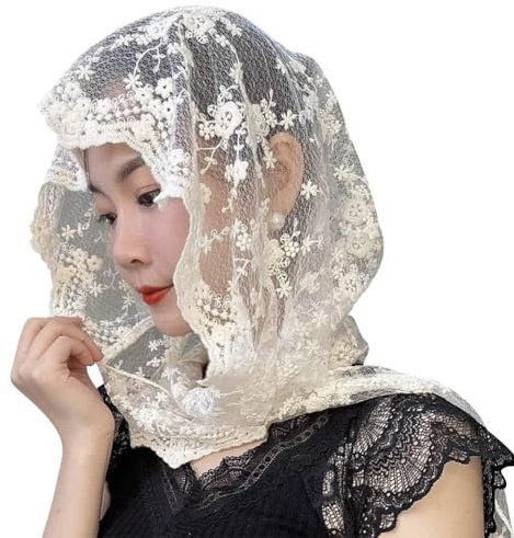 Besforta Langer Hijab-Schal mit Blumenstickerei, Spitze, Muslimischer Turban, einfarbig, Kopftuch, Weiss/opulenter Garten, Large