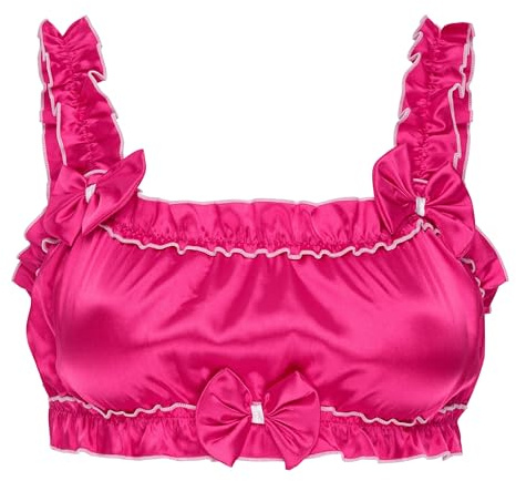 Satini Brassière Sissy Satin Volants sans Armatures | Toucher Soyeux, Nœuds Décoratifs, Bande Sous-Poitrine, Bretelles Larges Élastiques, Pièce Fantaisie, Tailles S-XXL
