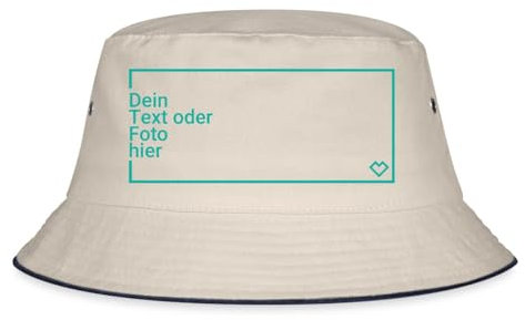 Spreadshirt Fischerhut Selbst Gestalten Mit Foto Und Text | Bucket Hat Personalisiert | Anglerhut Für Herren Mit Wunschmotiv, L/XL (Caps), Natur/Navy