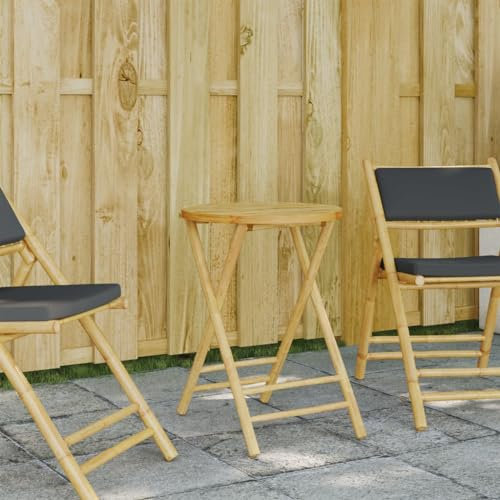 Homgoday Gartentisch Klappbar Balkontisch Klapptisch Beistelltisch Campingtisch Terrassentisch, Esstisch Holztisch Tisch für Balkon, Terrasse Ø55x75 cm Bambus