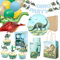 PARTY PARTY 103 Teile Dino PARTYGESCHIRR + GESCHENKTÜTEN + CUPCAKE TOPPER + GIRLANDE + BALLONS Set für 8 Gäste Kindergeburtstag Dinosaurier Geburtstag Dino Deko Jungen