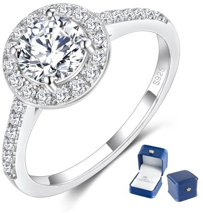 MYBELLNA 1CT Moissanite Ring für Frauen, D-Farbe VVS1 Klarheit Halo Brilliant Round Cut Lab Diamant Ring 925 Sterling Silber mit 18K Weißgold überzogene Versprechen Ringe für Frauen Verlobung Hochzeit