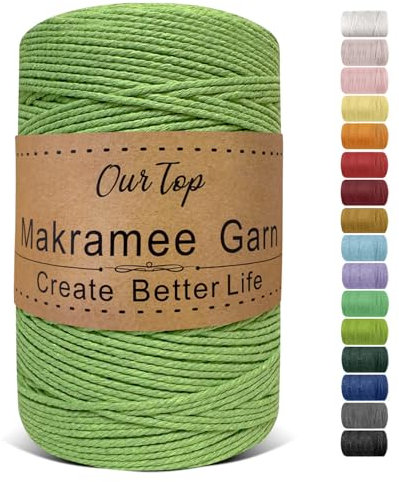 OurTop Premium Makramee Garn Grün, 2mm x 500m Garn für DIY Handwerk, Weben Dekoration, Hängepflanze Pflanze Aufhänger