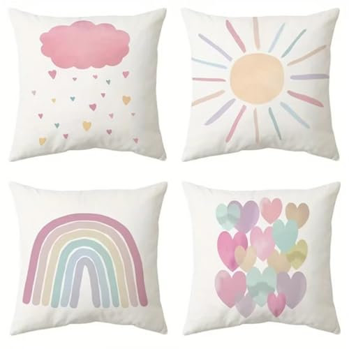4er Set Kissenbezug 50x50cm , Baumwolle Leinen Dekokissen Kissenbezüge Sofakissen Dekorativ Kissenhülle Zierkissenbezüge für Sofa Schlafzimmer Wohnzimmer Auto Couch Zuhause Dekor Regenbogen,20x20inch