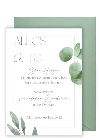 WBdesignz Eucalyptus Hochzeit Karte mit Umschlag - Verlobung Eukalyptus Hochzeitskarte mit Text Hochzeitsjubiläum Glückwunsch zur Hochzeit (DIN A6)