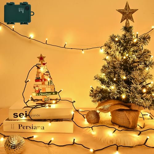 Isisyu Battery Christmas Lights, 3M 30 LED Warm White Fairy Lights Battery Operated Outdoor with Timer, Green Wire Waterproof Christmas Tree String Lights for Wedding Wreath Garden Xmas Decoration