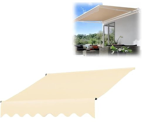 Tenda da sole retrattile di ricambio, in tessuto di poliestere, impermeabile, con protezione UV, per esterni, veranda, porta, finestra, tenda da sole, beige, 4,5 x 2 m
