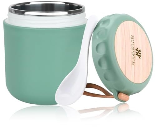 SMYJDMM Food Flask, 400 ml Stainless Steel Warming Container, Thermal Container for Food Portable Sealed Soup Cup Steel Food Jar with Spoon for Soups Food Baby Porridge Cereal for Work Travel