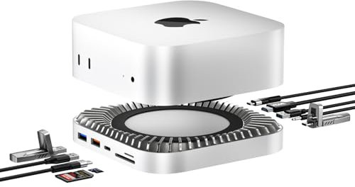 Mac Mini M4 Dock, Aluminum Mac Mini Stand and HDMI Hub for Mac Mini M4 and M4 Pro 2024 with M.2 NVMe/SATA SSD Enclosure, 4K60Hz HDMI,10G USB A/C, 5G USB A*2, USB-C Charge, SD/TF, Audio