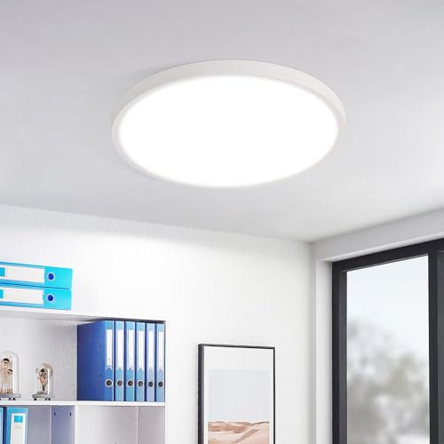 muyuua Deckenlampe LED Deckenleuchte Flach - Rund Badezimmerlampe 18CM IP44 Wasserdicht Badlampe Küchenlampe Decke Weiß Flurlampe 15W Augenschutz 6500K Kaltweiß Schlafzimmerlampe für Bad Küche Flur