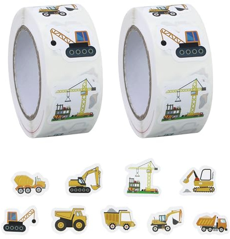 2 Rollen Baustelle Aufkleber,Sticker fahrzeuge für Kinder Bagger Sticker Basteln,traktor Deko für Flasche Laptop Album Party Mitgebsel Geschenke Junge Mädchen