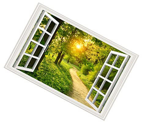 Angoily Adesivo Murale Finestra Finta Paesaggio Naturale Illuminato Rimovibile Per Camera Soggiorno Decorazione Parete Colorata Facile Da Applicare