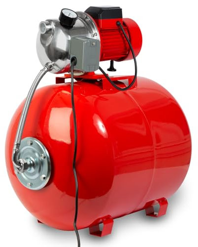 EBERTH Hauswasserwerk 3600 L/h Förderleistung, 5 bar Förderdruck, 750W, Pumpe mit Druckschalter für Automatikbetrieb, selbstansaugend, 9 m Ansaughöhe, 40 m Förderhöhe, 100 L Druckkessel Lackiert Stahl