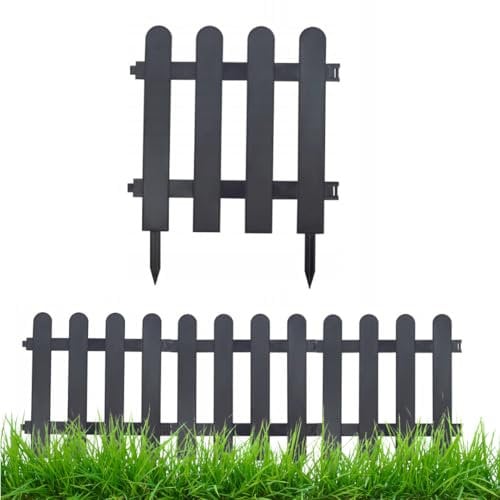 Gartenzaun Steckzaun 3m - Höhe 30 cm - Rasenkante Kunststoff - Beetumrandung - Zaunelemente für Garten - UV - & Frostbeständig, Flexibel - mit Befestigungszubehör Graphit