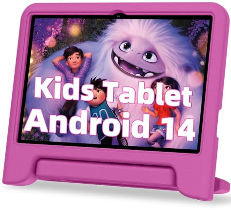 JIKOCXN Kinder Tablet 10 Zoll, Octa Core Android 14 Tablet für Kinder, 10GB RAM+64GB ROM, 1280x800 LCD Touchscreens, 6000mAh, WLAN 5, BT5.0, Dual Kamera, GPS (Rosa)