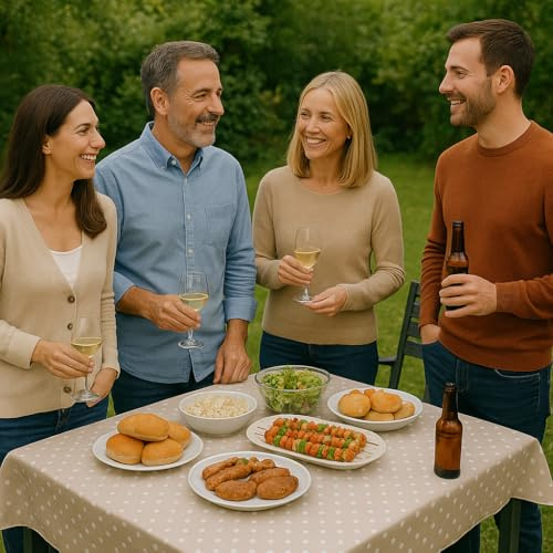 texpot Wachstuchtischdecke 140 x 340 cm abwaschbar beige Punkte Tischdecke Gartendecke