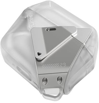 Aulumu A29 Funda Geométrica para AirPods 4 con Cierre | Carcasa Protectora con Correa de Nylon | Armadura Metálica | Compatible con Apple AirPods 4ª Generación (2024) – Blanco Translúcido