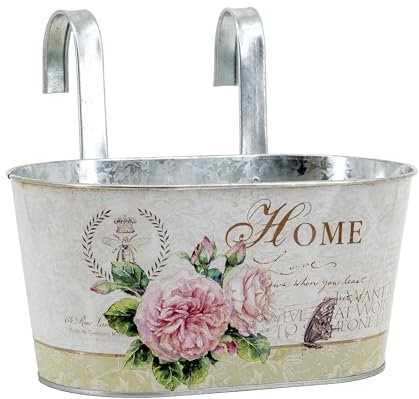 DARO DEKO Metall Hängetopf mit 2 Henkeln - 23cm x 11cm (Nelke, 1 Stück)