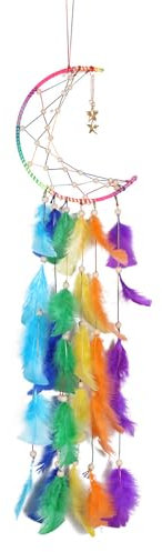 Traumfänger,Feder Handgefertigt Dreamcatcher,Mond Raumfänger Kinder,Dekoration für Schlafzimmer Hochzeit Wandbehang Ornament Mädchen Kinder Geschenk