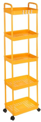 PATIKIL 5-Tier Rolling Utility Cart with Handle, Storage Shelves Organizer Cart Movable Storage Organizer with Wheels for Room Office Kitchen Bathroom, Yellow