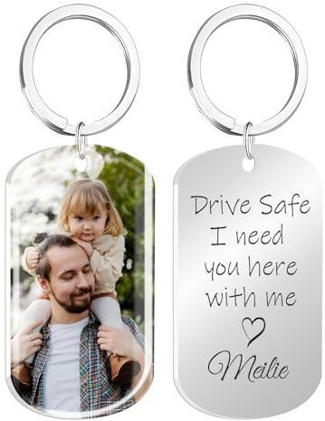 HOBULL Schlüsselanhänger Personalisiert Foto, Drive Safe Schlüsselanhänger Auto Geschenk Gravur I Need You Here, Personalisierte Fotogeschenke für Männer, Vater, Ehemann, Freund