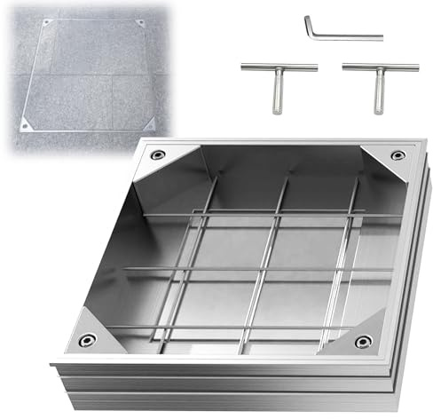 LIROPAU Tapa de alcantarilla, 300 x 300 mm, aluminio | Tapa de alcantarilla incrustada y marco para escenas interiores y exteriores, altura 60mm