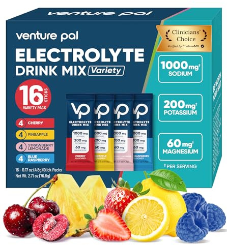 Venture Pal High Sodium Sugar Free Electrolytes Powder Packet, Zero Calories Hydration Packets with Vitamin, Sodium, Potassium & Magnesium, Electrolyte Drink Mix, Vegan, Keto Friendly, 16 Count