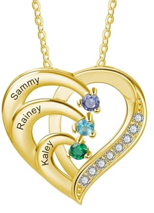 lorajewel Personalized Women's Necklace Silver 925 Heart Pendant with 1-6 Names Engraving Gift for Mother's Day Valentine's Day Christmas